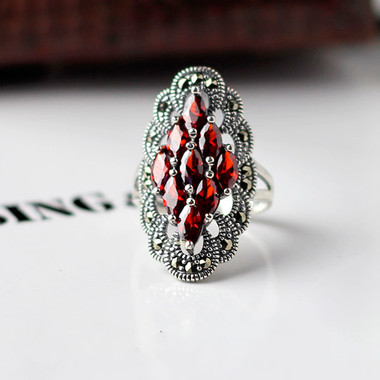 RED GARNET STERLING SILVER RING - COMPLEXED